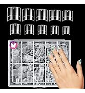 GoLashFun 500PCS Short Square Nail Tips Half Cover,Clear Short French Half Cover Square Shape Acr...