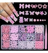 3D Pink Assorted Nail Charms Bows Bear Butterfly Heart Flower Star Variety Nail Charms Mix Shapes...