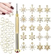 Christmas Snowflake Dangle Nail Charm, Kalolary 20 Pcs Christmas Piercing Gold Nail Rhinestone Se...
