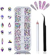 Nail Art Rhinestones Kit HUETFAT 240Piece Multi Shapes Glass Crystal AB Nail Stones Jewels Mix 12...