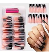 120 Pcs French Tip Press on Nails Long Square Fake Nails Black French Nails Press ons Full Cover ...