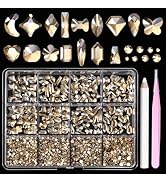 1980Pcs Champagne Crystal Nails Rhinestones Gems Set, Flatback Glass Crystals Multi Shape Rhombus...