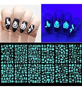12 Sheets Halloween Nail Stickers Luminous Halloween Nail Sticker Decals 3D Self Adhesive Nail St...