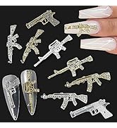 SONGJIE 10Pcs 3D Metal Gun Nail Charms Alloy Weapon Nail Charm Luxury Rhinestones Gun Charms for ...