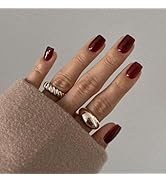 Wine Red Press on Nails Short Square, Natural Short Gel Nails Glue on Acrylic Nails Press ons, 48...