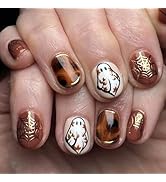 24Pcs Short Square Press on Nails Halloween Fake Nails with Spider Web Ghost Design Reusable Fals...