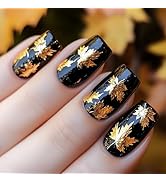 3D Maple Leaf Press on Nails 24Pcs Thanksgiving Press ons Fingernails Autumn Gel Glue on Acrylic ...