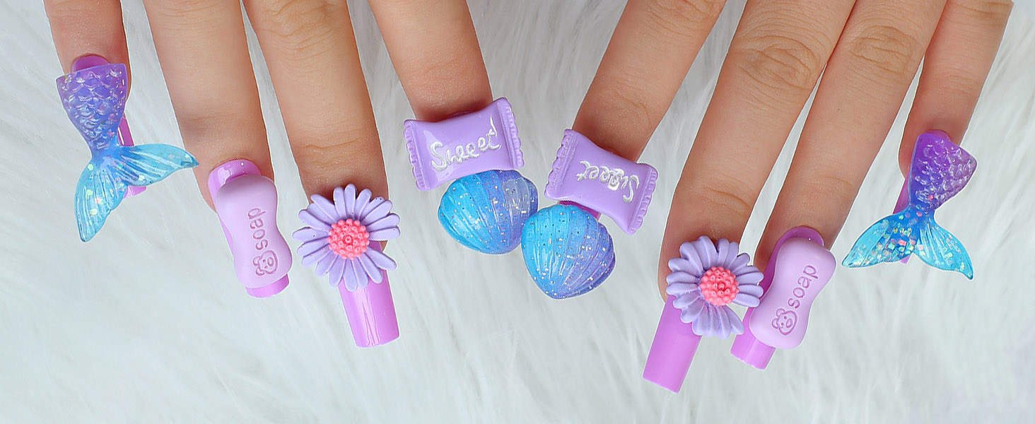 cute press on nails long coffin fake nails false nails acrylic nails candy full cover nail press ons