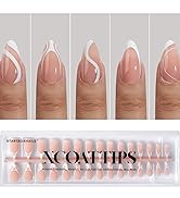 BTArtbox XCOATTIPS Gel Nails - 5 Styles Pre-Designed Swirl Soft Nail Tips Almond, Ultra Fit Frenc...