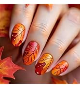 Maple Leaf Press on Nails Thanksgiving Press ons Fingernails Fall Leaves Gel Glue on Acrylic Fake...