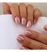 Nude Press On Nails Short - KQueenest Chrome Press On Nails Square, Sparkly Fake Nails Press ons,...