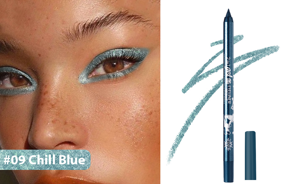 1Pcs Sky Royal Cobalt Cold Blue Color Gel Glitter Eyeliner Pencils Set for Women Waterline