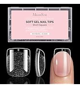 MelodySusie Short Square Nail Tips - 300Pcs Clear Acrylic, Half Matte Full Cover Press on Nails f...