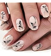 Thanksgiving Press ons Fingernails Fall Leaves Gel Glue on Acrylic Fake Nails Glossy Silver Glitt...