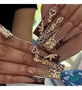 YEFIUO Press on Nails Long Square 3D Alloy Bow Rhinestones Nail Charms Nail Tips Acrylic Nail Kit...