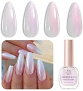 AZUREBEAUTY Vegan Glitter Pearl Nail Polish,Shine White Quick Dry, Natural Lustrous Enamel for DI...