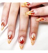 24Pcs Maple Leaf Press on Nails Thanksgiving Press ons Fingernails Glossy Orange French Medium Al...