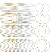 CustomyLife 280PCS Earring Beading Hoops, 20/25/30/40mm Hypoallergenic Round Open Hoops, Gold Sil...