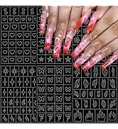LRKNNO 6 Sheets Airbrush Nail Stencils Heart Butterfly Flowers Flame Star Nail Art Stickers Paper...