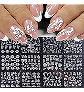 Flowers Nail Decals 3D Self-Adhesive White Floral Nail Art Stickers Wedding Lace Floral Nail Supp...