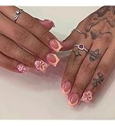 24Pcs Short Square Press on Nails Acrylic Fake Nails Spring Summer Flower Nails French Tip False ...