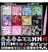 3D Nail Charms and Gems, Assorted Bows Flowers Color Butterfly Rose Flowers Star Heart Hollow Nai...