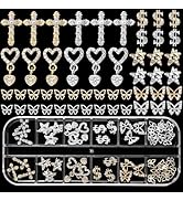 50Pcs Heart Nail Charms, Gold+Silver Butterfly Dollars Star Heart Cross 3D Alloy Nail Art Charms,...