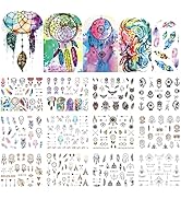 12 Sheets Feather Nail Art Stickers Water Transfer Nail Decals Arrows Dream Catchers Nail Sticker...