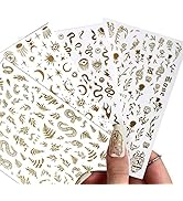 SONGJIE 4 Sheets Gold Nail Stickers Bronzing Rose Snake Eyes Heart Nail Art Decorations 3D Self-A...