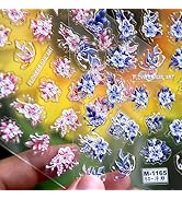 Flower Nail Art Stickers Decals Pink White 5D Embossed Nail Decals Spring Nail Stickers for Nail ...
