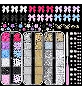 3D Nail Charms for Acrylic Nails, 6 Colors Nail Flower and Bows Nail Art Charms, Gold Silver Cavi...