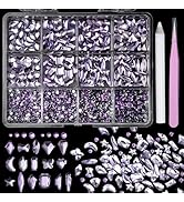 1980Pcs Violet Crystals Nail Rhinestones Gems, Flatback Crystals Glass Oval Waterdrop Arrow Rhomb...