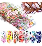 Flowers Nail Foil Transfer Stickers Colorful Floral Nail Foil Decals Designs Supplies Acrylic Nai...