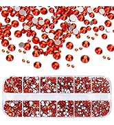 2400 Pcs Nail Gems Flat Back Rhinestones Orange Round Crystal Gems 6 Sizes (1.5-4.8 mm) Nail Jewe...