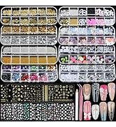 Teenitor Nail Charms Nail Stickers for Nail Art Kit, 8 Boxes Nail Rhinestones Nail Gems Pearls fo...