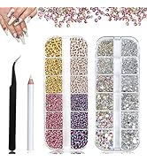 Flatback Rhinestones 4800 Pieces Nail Gems Round Crystal diamantes with Wax Pencil/Tweezers for R...