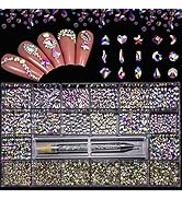 Nail Art Rhinestones Kit HUETFAT 8400pcs Multi Shapes Glass Crystal AB Nail Stones Nail Jewels Fl...