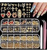 Teenitor Gold Nail Charms with Flatback Nail Pearls, 3D Nail Charms and Gems for Nail Art Design,...