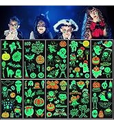 TOROKOM 10 Sheets Halloween Temporary Tattoos for Kids Glow in the Dark Tattoo Luminous Cartoon T...