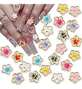 40Pcs Flower Nail Charms 3D Flower Nail Decals Nail Charms Gold Edge Flower Resin for Nails Mixed...