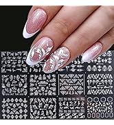 Flowers Nail Art Stickers Decal ,White Flowers Nail Stickers Nail Art Supplies 3D Retro Lace Flow...