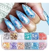 SONGJIE 12 Color Holographic Mermaid Nail Sequins Opal Flakes Nail Art Glitter Sequins for Nails ...