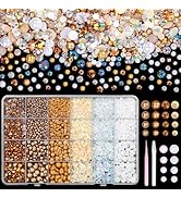 9000 Pcs Flatback Nail Pearl and Jelly Resin Rhinestones for Crafting, White Brown Mixed Size 3-8...