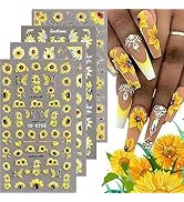 4Sheets Sunflowers Nail Art Stickers Decals 5D Embossed Summer Sun Flowers Nail Decals Engraved F...