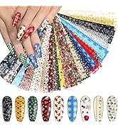 Kalolary 100 Sheets Christmas Nail Foil Transfer Stickers, Snowflakes Snowman Santa Claus Hologra...