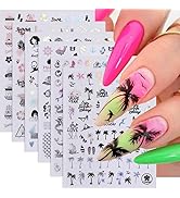 6 Pcs Summer Fun Nail Stickers Decals - SHANRUN Palm Tree Nail Art Stickers Nail Stickers for Nai...