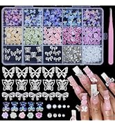 Assorted 3D Nail Charms Gems, Alloy Butterfly Bows Nail Gems+Color Mixed Camellia Rose Flower Nai...