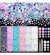 9000 Pcs Flatback Nail Pearls and Jelly Resin Rhinestones for Crafting, Pink Purple Mixed Size 3-...