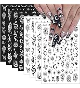 10 Sheets Gothic Nail Stickers 3D Self-Adhesive Snake Nail Art Stickers Black White Rose Flower E...