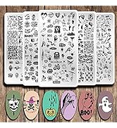 5 Pcs Nail Stamping Plate Halloween Theme Nail Art Plates Skull Ghost Witch Pumpkin Image Plate N...
